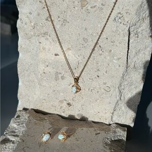 Elegant Opal Necklace and Earring Set in 18k Gold Plated Sterling Silver